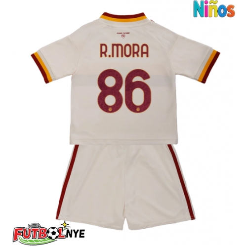 Camiseta AS Roma Rodrigo Mora #86 Visitante Equipación para niños 2026-27 manga corta (+ pantalones cortos)